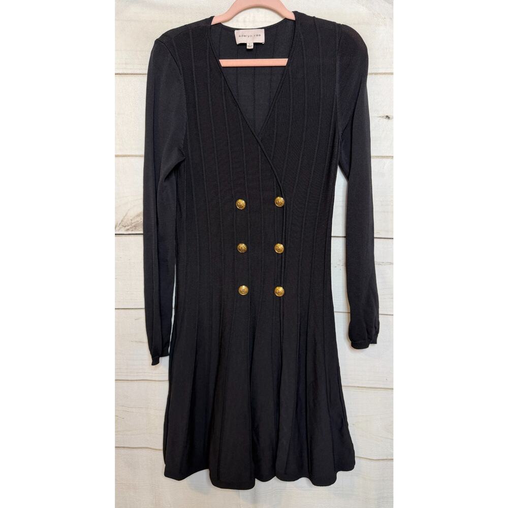 Adelyn‎ Rae Black Dress Sz L Gold Buttons Classy Preppy Regal Holiday Party